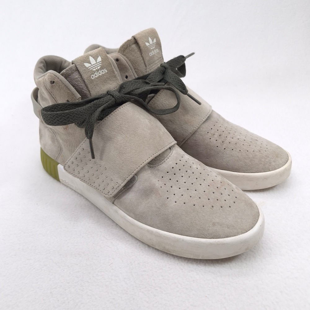 Adidas Tubular Invader Strap Grey Suede High Top Sneakers BB5038 Size 9.5